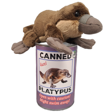 Load image into Gallery viewer, Canned Gifts - Hazel the Canned Platypus Stuffed Animal Plush w/Funny Jokes