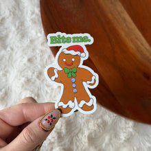 Load image into Gallery viewer, Big Moods - Bite Me Snarky Gingerbread Man Christmas Sticker