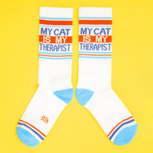 Load image into Gallery viewer, Gumball Poodle - My Cat Is My Therapist Gym Crew Socks