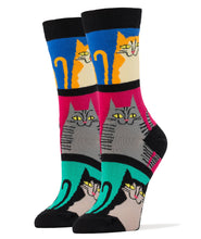 Load image into Gallery viewer, OoohYeah Socks/Sock It Up/OoohGeez Slippers - Mod Meow | Women's Funny Novelty Cat Crew Socks