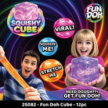 Load image into Gallery viewer, Novelty Brands - Fun Doh Squish & Squeeze Sparkle Cube Fidget Toy- 12/Display