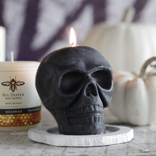 Load image into Gallery viewer, Big Dipper Wax Works - Sculpted Skull Candle – 100% Beeswax – Black - Handcrafted