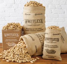 Load image into Gallery viewer, Whitley's Peanut Factory - 12 oz. Burlap Bag Salted Roasted-n-Shell Peanuts