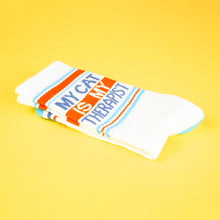 Load image into Gallery viewer, Gumball Poodle - My Cat Is My Therapist Gym Crew Socks