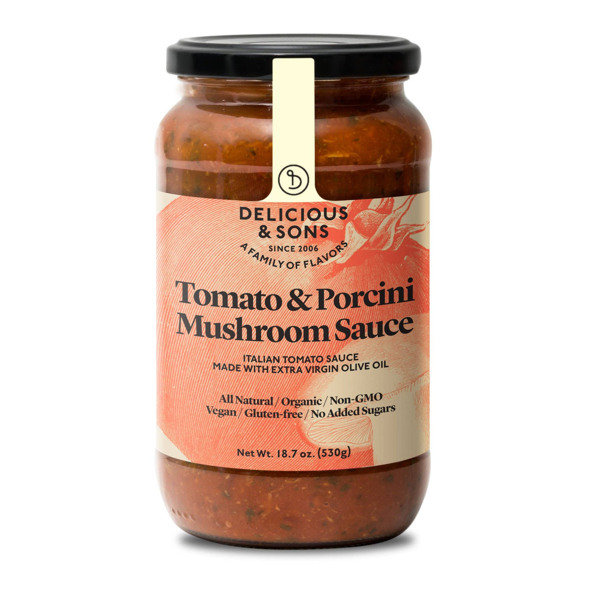 Delicious & Sons Organic Tomato & Porcini Mushroom Sauce Jon Henry General Store