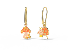 Load image into Gallery viewer, Yellow Owl Workshop - Mushroom Butterfly Earrings - 18k Gold Gilt Enamel