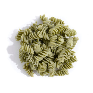 green pile of spiral pasta