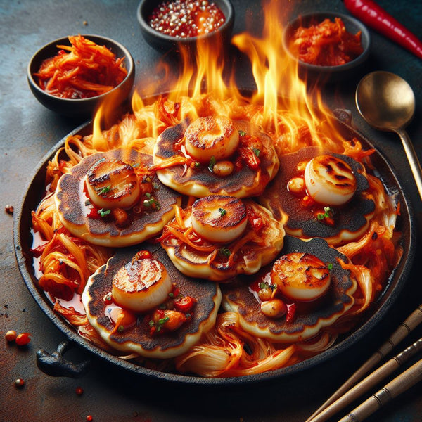 Fiery Scallop & Kimchi Pancakes: A Dance of Fire and Flavor