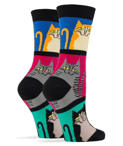 OoohYeah Socks/Sock It Up/OoohGeez Slippers - Mod Meow | Women's Funny Novelty Cat Crew Socks