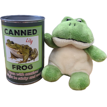 Load image into Gallery viewer, Canned Gifts - Lily the Canned Frog Stuffed Animal Plush w/Funny Jokes
