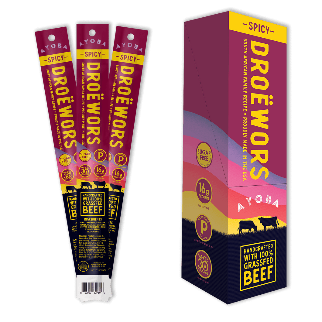 Ayoba - Spicy Grass Fed Beef Droewors Meat Sticks 1oz