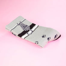 Load image into Gallery viewer, Gumball Poodle - Sitting Gray Tabby Cat Gym Crew Socks
