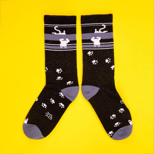 Gumball Poodle - Upside-Down White Cat Gym Crew Socks