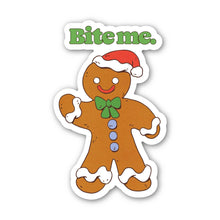 Load image into Gallery viewer, Big Moods - Bite Me Snarky Gingerbread Man Christmas Sticker
