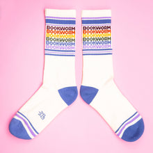 Load image into Gallery viewer, Gumball Poodle - Bookworm - Vintage Rainbow repeat Gym Crew Socks
