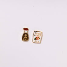 Load image into Gallery viewer, Yellow Owl Workshop - Soy Sauce &amp; Rice Earrings - Gold Foodie Statement Earrings

