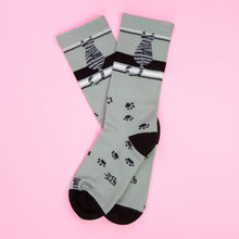 Load image into Gallery viewer, Gumball Poodle - Sitting Gray Tabby Cat Gym Crew Socks
