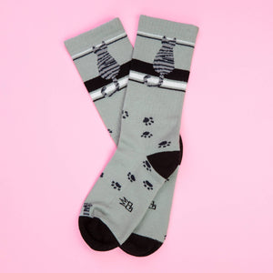 Gumball Poodle - Sitting Gray Tabby Cat Gym Crew Socks