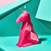 Load image into Gallery viewer, 54 Celsius - PyroPet Einar Unicorn Skeleton Candle - 8&quot; Tall, Hot Pink
