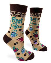 Load image into Gallery viewer, Fabdaz - First the Coffee Then the Things Women&#39;s Crew Socks
