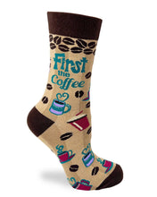 Load image into Gallery viewer, Fabdaz - First the Coffee Then the Things Women&#39;s Crew Socks
