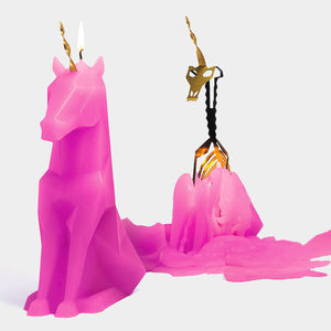 54 Celsius - PyroPet Einar Unicorn Skeleton Candle - 8" Tall, Hot Pink