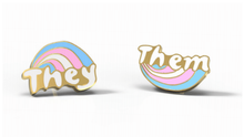 Load image into Gallery viewer, Yellow Owl Workshop - They Them Post Earrings - Gold Pride Nonbinary LGBTQ+ Studs
