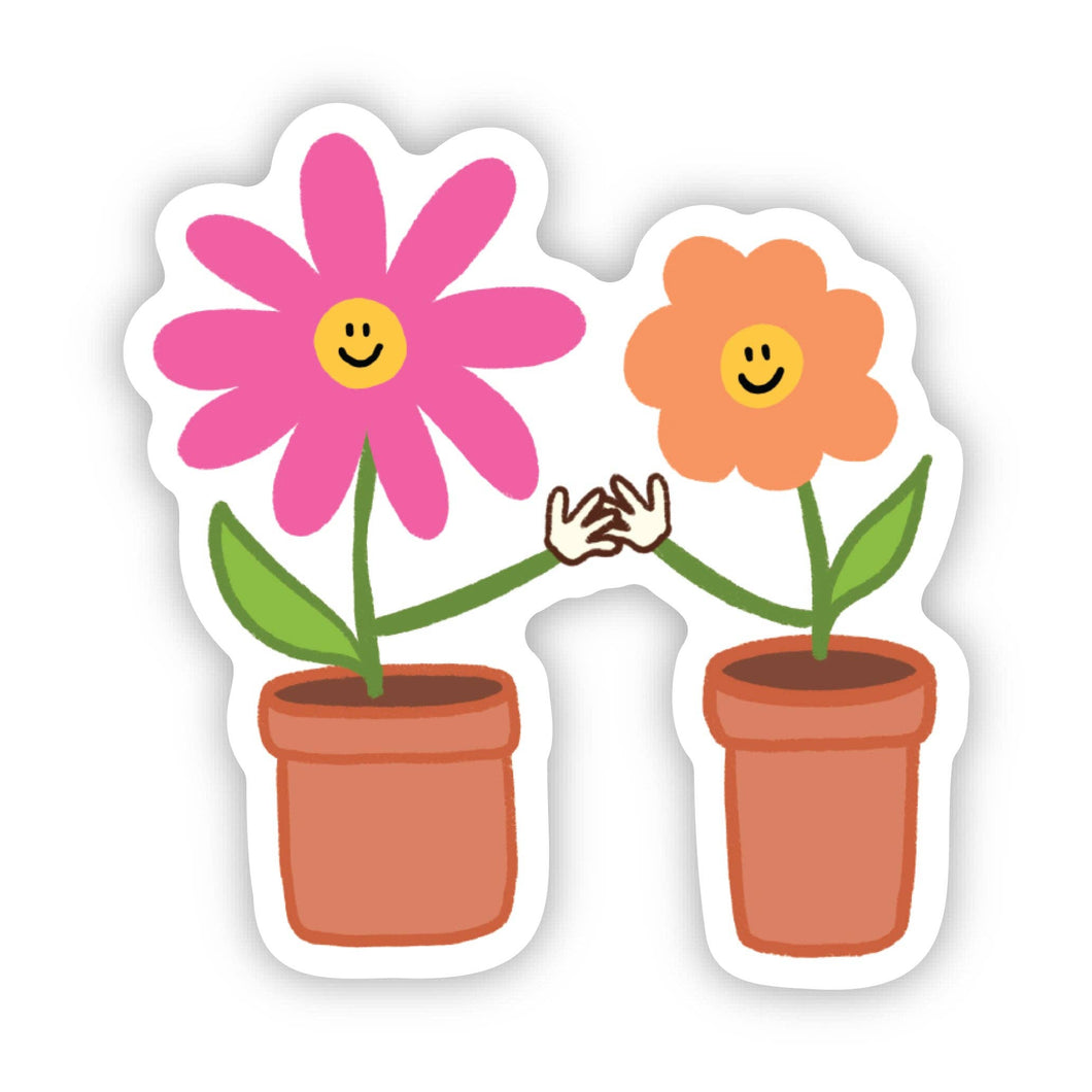plant pot stickers Cute Flower Pot Friends High Five | Waterproof Vinyl Sticker | 3" X 3"