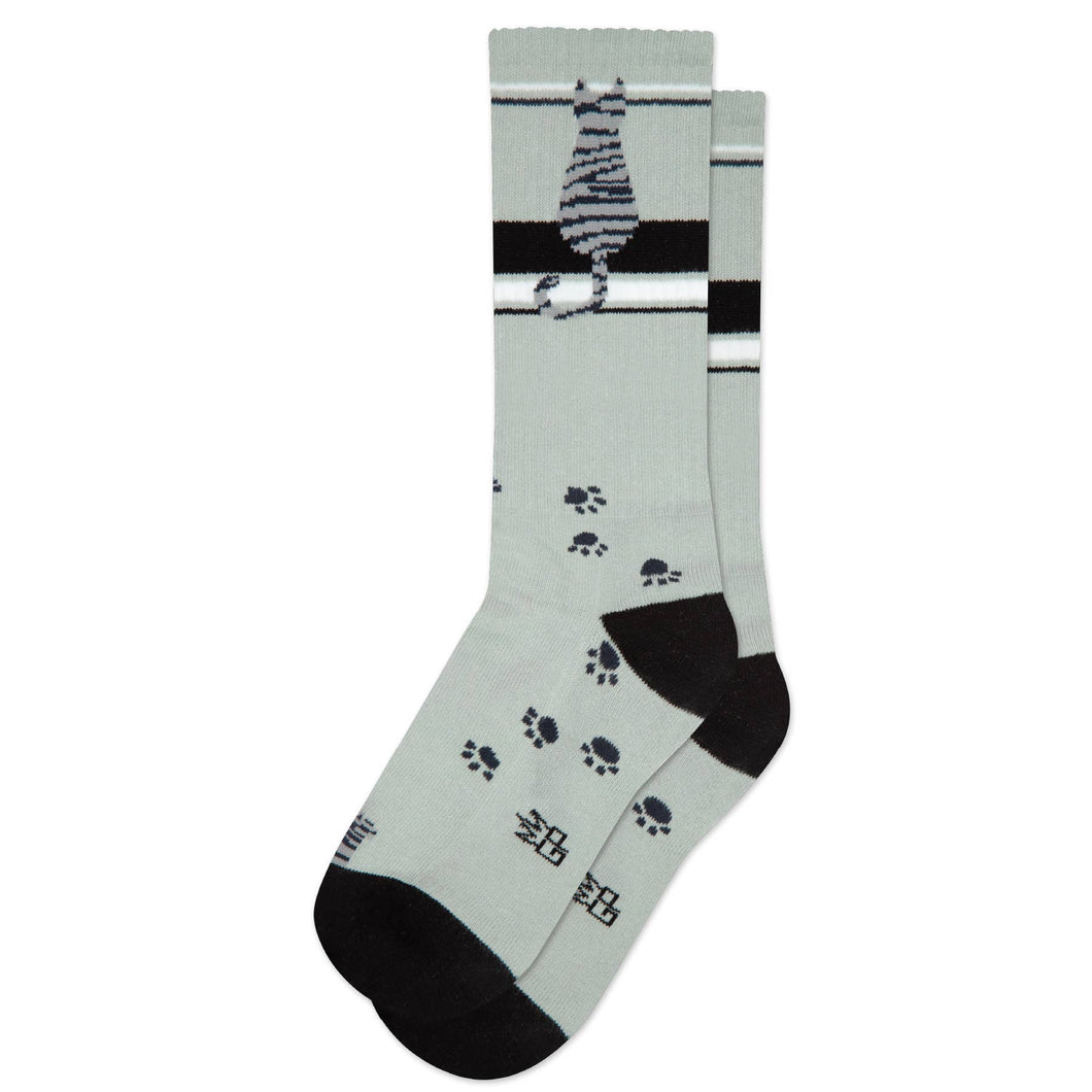 Gumball Poodle - Sitting Gray Tabby Cat Gym Crew Socks