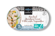 Load image into Gallery viewer, Cole's Seafood - Smoked Rainbow Trout Fillet w. Vegetables Open &amp; Eat Meal
