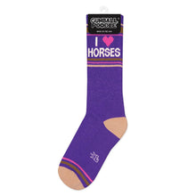 Load image into Gallery viewer, Gumball Poodle - I ❤️ Horses Gym Crew Socks
