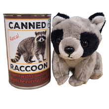 Load image into Gallery viewer, Canned Gifts - Canned Raccoon | Stuffed Animal Plush w/Funny Jokes on Can
