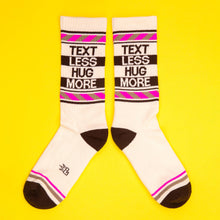 Load image into Gallery viewer, Gumball Poodle - Text Less Hug More Gym Crew Socks
