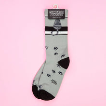 Load image into Gallery viewer, Gumball Poodle - Sitting Gray Tabby Cat Gym Crew Socks
