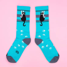 Load image into Gallery viewer, Gumball Poodle - Hanging Tuxedo Cat Gym Crew Socks
