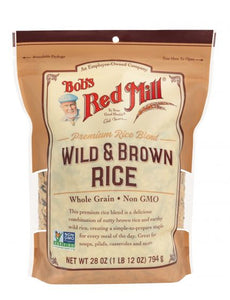 wild and brown rice 1 pound bag with a smiling bob on it