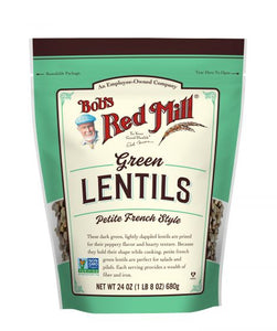 a green bag of bob's red mill's green lentils french style