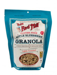 blue bag of apple blue berry granola from bob's red mill gluten free