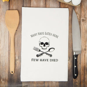 Green Bee Tea Towels - Many Have Eaten Here Few Have Died Tea Towel
