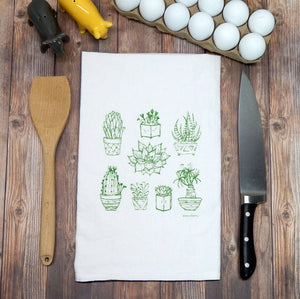 Green Bee Tea Towels - Succulents Flour Sack Tea Towel