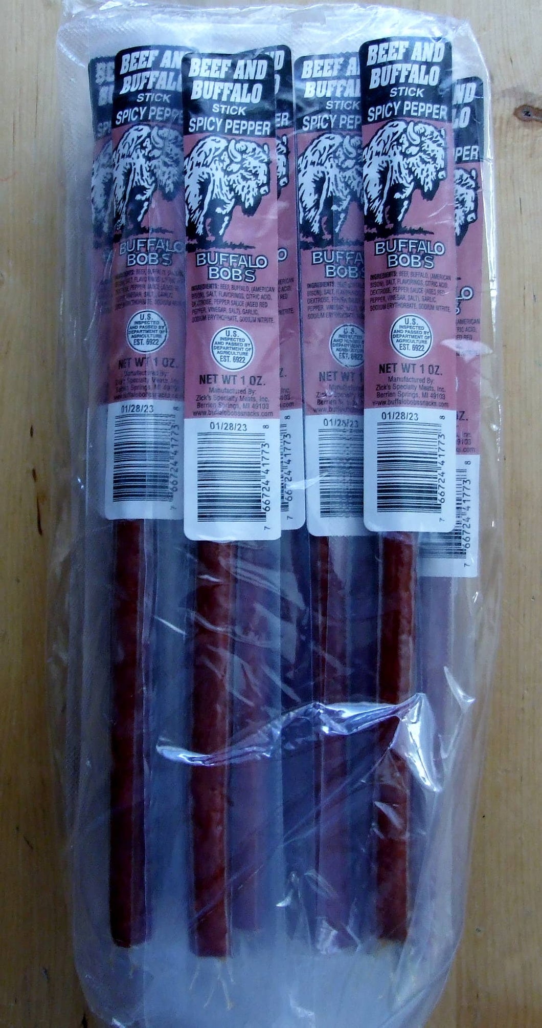 K & G Bulls Head Jerky LLC - Buffalo Spicy Pepper Meat Sticks 1 oz 24 Sticks Per Bag
