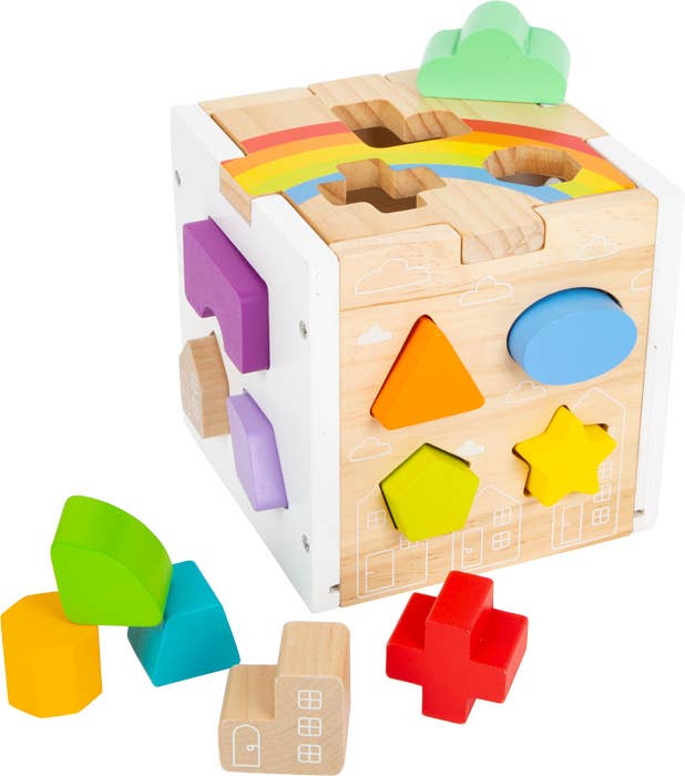 Hauck Toys - Small Foot Wooden Toys Rainbow Shape Sorter Cube Playset Des