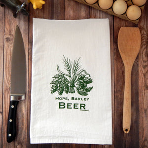 Green Bee Tea Towels - Hops, Barley, Beer Flour Sack Tea Towel