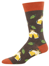 Load image into Gallery viewer, sock with beer mugs jostling and hop buds
