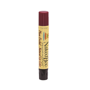 yellow tube of lip color, plum color top and black twist bottom on yellow tube