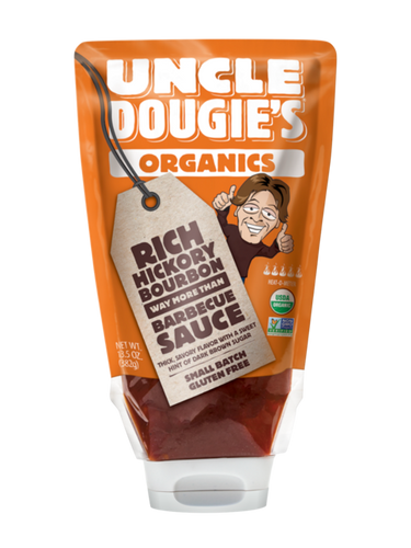 Orange bottle of organic bbq sauce