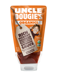 Orange bottle of organic bbq sauce