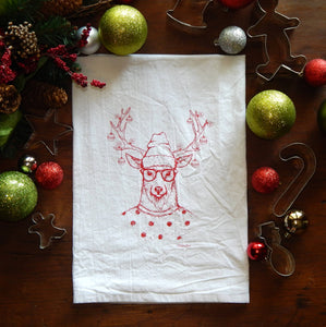 Green Bee Tea Towels - Hipster Christmas Deer Flour Sack Tea Towel
