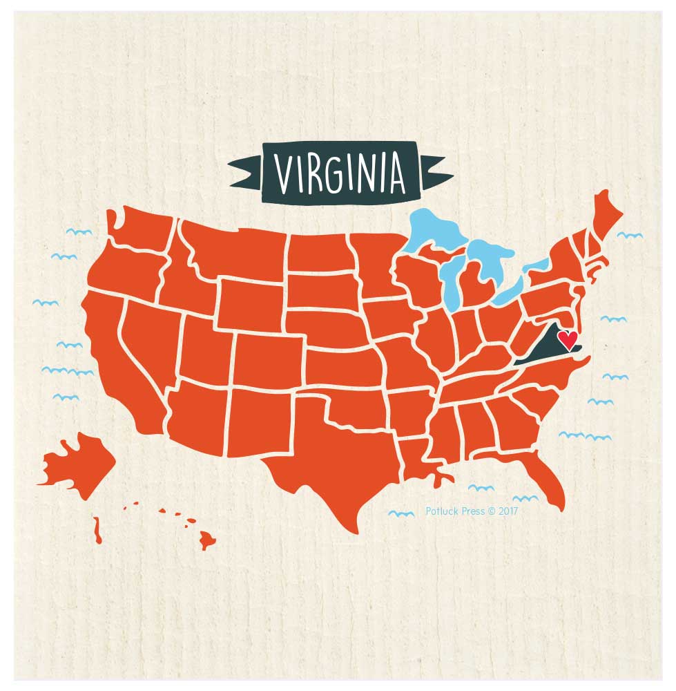 Potluck Press - Virginia Map Highlight Swedish Dishcloth