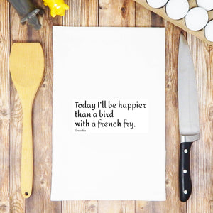 Green Bee Tea Towels - Happier Than A Bird With French Fry Flour Sack Tea Towel